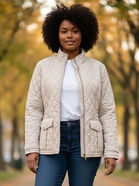Michael Michael Kors Women’s Quilted Jacket Coat Beige Size M Medium